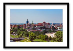 Wawel castle, St. Mary's Basilica, Saints Peter and Paul Church at Old Town of Krakow, Poland. Top view from from Balon Widokowy