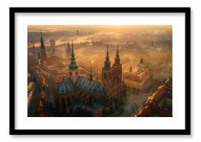 Krakow city center with St Marys Basilica from above in Krakow Poland : Generative AI