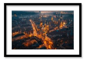 Krakow city center with St Marys Basilica from above in Krakow Poland : Generative AI