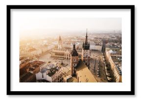 Kraków Bazylika Mariacka i Sukiennice Panorama z powietrza - Zachód Słońca