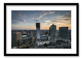 Panoramic view of Warsaw city during sundown.