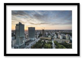 Modern buildings in Warsaw during sundown