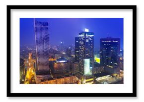 Skyscrapers in the city center of Warsaw at night, Poland