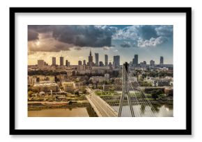 City of Warsaw skyline behind the bridge, Poland