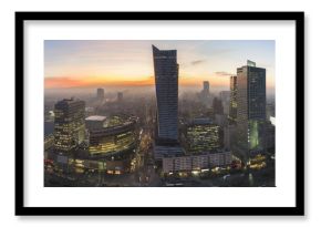 Panorama of Warsaw during autumn sundown