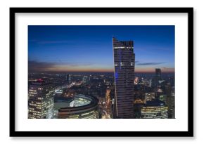 Panorama of Warsaw downtown during the night