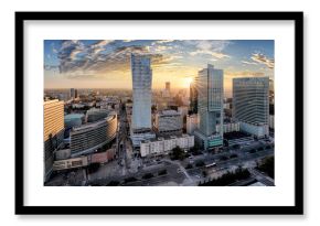 Warsaw city with modern skyscraper at sunset, Poland