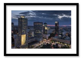 Aerial view of  Warsaw  Financial Center at night