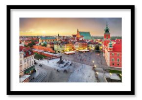 Warsaw Old Town square, Royal castle at sunset, Poland