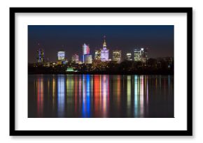 Night panorama of Warsaw skyline