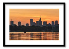 Sunset over Warsaw city