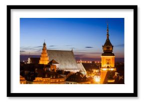 Old Town of Warsaw Capital City of Poland Twilight Skyline with Royal Castle Clock Tower