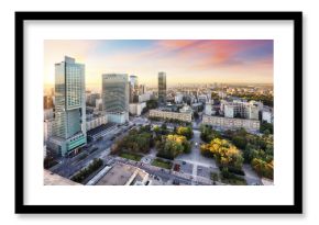 Sunset panorama of Warsaw, capital of Poland, Europe