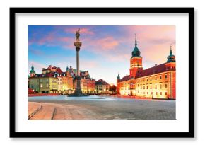 Warsaw, Royal castle and old town at sunset, Poland