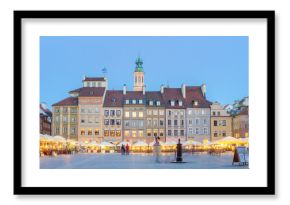 Panorama of old town square in Warsaw at lovely summer evening