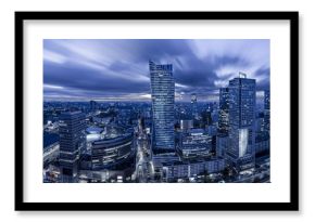 Warsaw, Poland, April 2018:Panoramic view of Warsaw downtown during the night