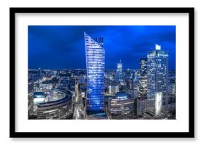 Panoramic view of Warsaw downtown during the night