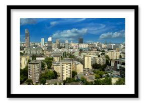 Panorama of Warsaw - view of the center with blue sky and white clouds