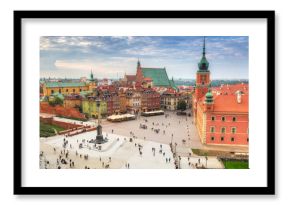 The Royal Castle square in Warsaw city at sunset, Poland.