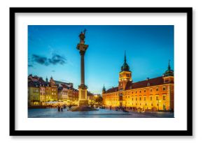 Royal Castle, ancient townhouses and Sigismund's Column in Old town in Warsaw, Poland. Night view, long exposure.