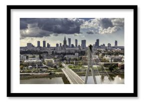 Warsaw skyline behind the bridge