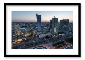 Panorama of Warsaw city center during sundown