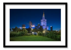 Night view of Warsaw city downtown