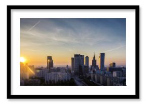 Warsaw Downtown sunrise aerial view, Poland