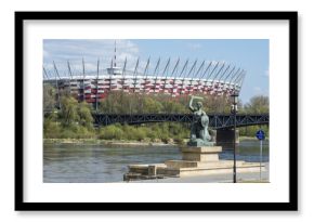 National Stadium and Statue of Mermaid in Warsaw, Poland