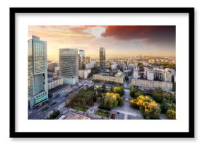 Warsaw city with modern skyscraper at sunset, Poland