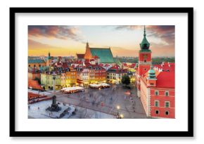 Night panorama of Old Town in Warsaw, Poland