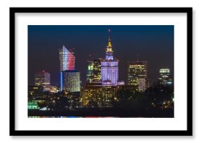 Night panorama of Warsaw skyline