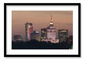 Night panoramic view of Warsaw skyline