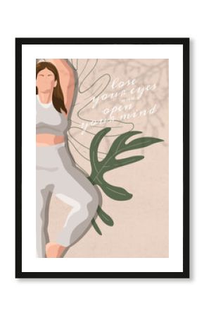 Healthy living quote with woman doing tree pose