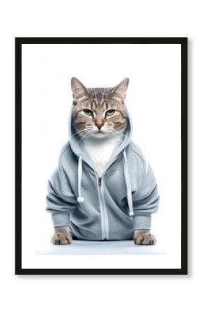 The cat bodybuilder with a sports medal  preparing to do exercises. Generative AI. Fitness cat. Gym cat. White background. 