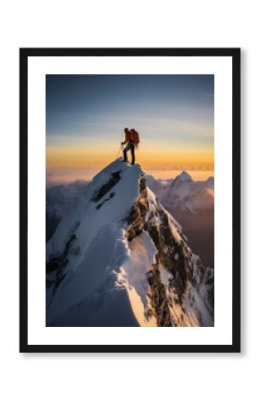 Man standing successful on mountain top, Generative AI illustration