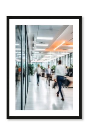 Bright business workplace with people in walking in blurred motion in modern office space