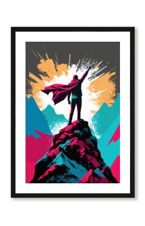 motivational business winner at mountain peak