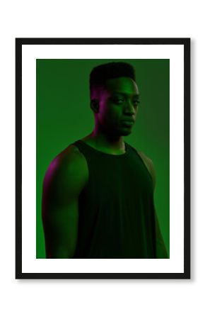 Serious black sportsman during workout