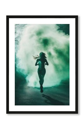 Woman Running for Forest Smoke, Fitness.