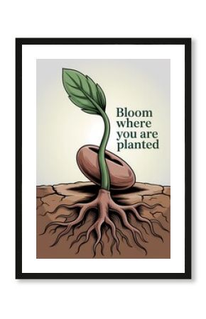 Illustration of a Sprouting Seed with a Root System, Inspirational Bloom Concept