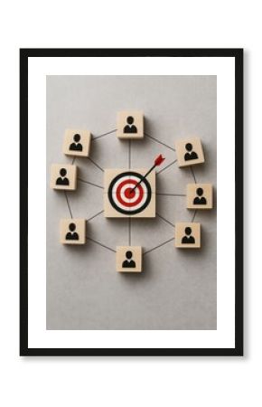 Teamwork Target Achievement Business Strategy Wooden Blocks Network People Success Goal Arrow Red White Target Marketing Plan Collaboration Effective Communication Group Project Management Efficient  