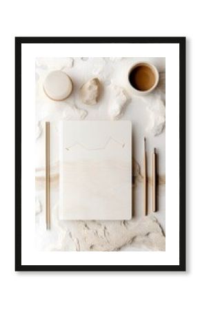 Beige and Gold Minimalist Flatlay with Notebook and Coffee