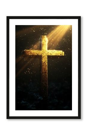Golden cross in radiant light