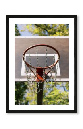 Close-Up of Basketball Hoop with Chain Netting
