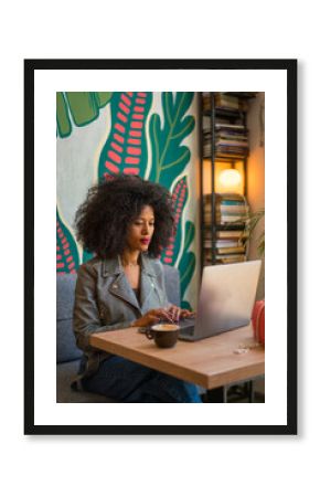 Woman  Working on Laptop in Trendy Workspace 