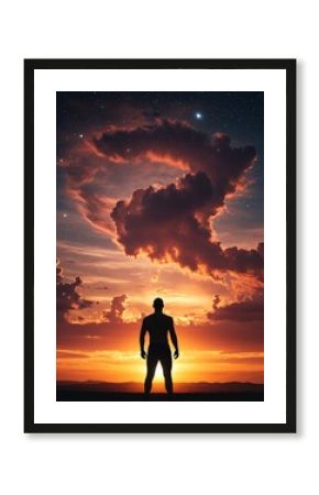 Man silhouette under starry night sky