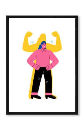 Confident business woman with power and strength in spirit. Self-confidence and motivation concept. Flat vector illustration isolated on white background