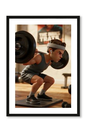 Young Determined Athlete Performs Weighted Squats in a Modern Gym Setting, Embodying Dedication and Strength Training