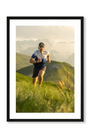 Mountain trail runner in a dynamic motion
